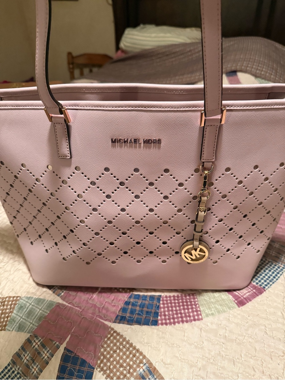 Michael Kors Perforated Saffiano Tote - Pale Pink